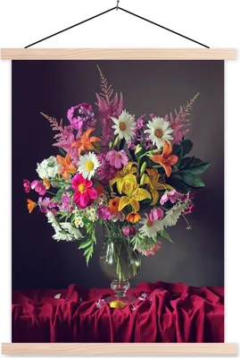 Produktbild von MuchoWow® Textilposter Stilleben - Blumenstrauß - Blumen 120x160 cm mit holzfarbenen Rahmen - Plakatkarton