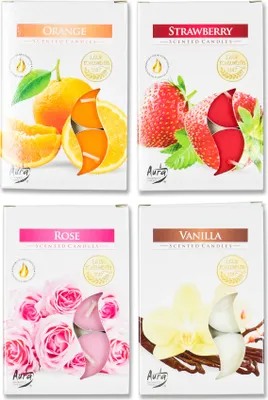 Produktbild von 24er Kerzen 4x6 Stück Vanille Rose Orange Erdbeere Teelichter Duftkerzen
