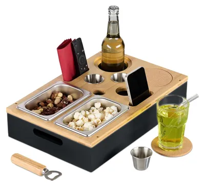 Image de Plateau à collations avec bols en bambou et porte-gobelets