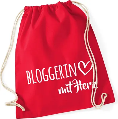 Produktbild von Huuraa Turnbeutel Bloggerin mit Herz 12 Liter Classic Red Baumwolle Rucksack Geschenkidee