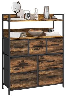 Immagine prodotto di Cassettiera Stile Industriale con 7 Cassetti in Tessuto Rimovibili 79x29x101 cm Struttura in Legno e Acciaio Marrone e Nero