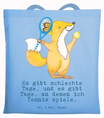 Produktbild von Mr. & Mrs. Panda Tote Bag Fuchs Tennis spielen - Sky Blue - Geschenk, Stoffbeutel, Tennisclub, Tragetasche, Laptoptasche, Ballsportart, Einkaufstasche, schulterbeutel