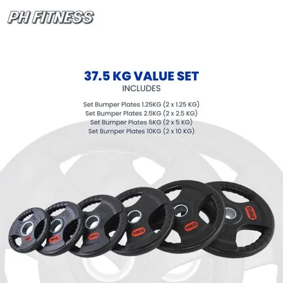 Immagine prodotto di PH Fitness 37.5 kg Set  di dischi Tri-Grip in ghisa con foro da 50 mm e maniglie ergonomiche – antiscivolo e protettivi per il pavimento, ideali per l'allenamento di forza, il powerlifting e il crossfit