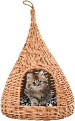 Produktbild von Katzenkorb aus natürlicher Weide mit Kissen, 40 x 60 cm