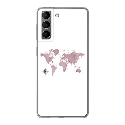 Produktbild von MuchoWow® Handyhülle Schutzhülle Hülle für Samsung Galaxy S21 Weltkarte - Rosa - Flugzeug Silikon Softcase Handy Hülle - Softcase