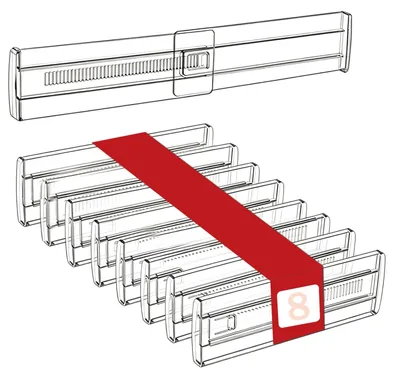 Schubladenteiler, 8er Set, verstellbar 28,5–50 cm, Höhe 8 cm, Kunststoff