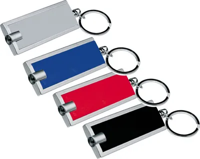 Produktbild von 4x Schlüsselanhänger mit LED Taschenlampe / Farbe: je 1x schwarz,blau,rot,grau