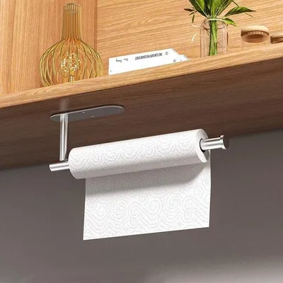Imagen del producto de Soporte para toallas autoadhesivo o con tornillos, fabricado en acero inoxidable. Ideal para cocina, baño o dormitorio. Color: plateado