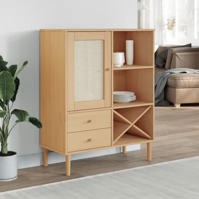 Image de vidaXL Highboard SENJA aspect rotin brun 90x40x112 cm bois de pin