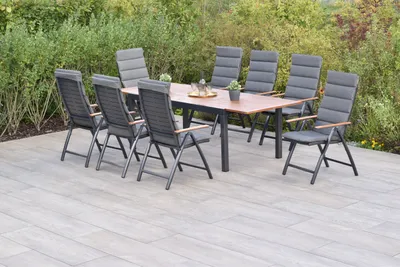 Produktbild von Merxx Gartenmöbel Set Tinos 17tlg., 8 Klappsessel inkl. Kissen, Ausziehtisch 180 (250) x 100 cm- Aluminium/Akazie