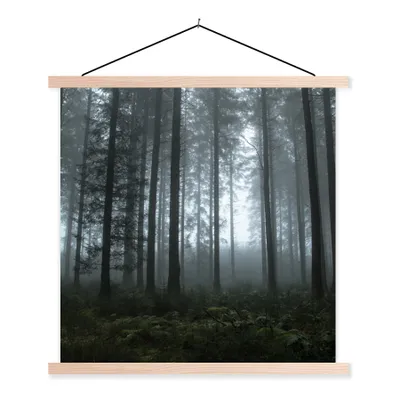 Produktbild von MuchoWow® Textilposter Wald - Licht - Nebel 40x40 cm mit holzfarbenen Rahmen - Posterleiste