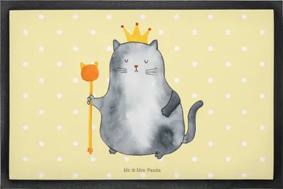 Produktbild von Mr. & Mrs. Panda Schmutzfangmatte Katze König 40 x 60 cm - Gelb Pastell - Geschenk, Schmutzmatte, Cat, Katzen, Fussmatte, fußmatte, Cats, Fußabtreter, Königlich, Queen