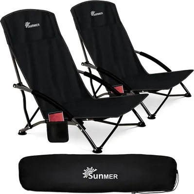 Imagen del producto de Silla de playa plegable Silecomplaza con bolsillo lateral y bolsa de transporte, compacta, ligera, portátil, con capacidad de 120 kg, color , lote de 2 unidades