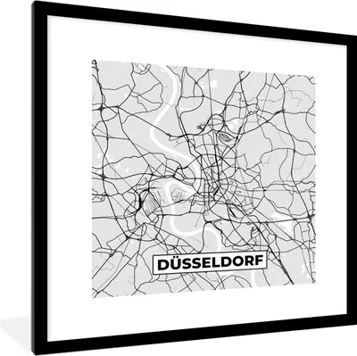 Produktbild von MuchoWow® Gerahmtes Poster Düsseldorf - Karte - Stadtplan - Deutschland 40x40 cm - Poster mit Schwarzem Bilderrahmen Wandposter Rahmen Foto Bilder - Poster - Plakat im Rahmen