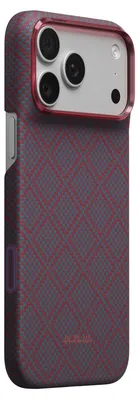Image de Étui PITAKA Edge Case Argyle MagSafe pour iPhone 18 Pro Max / 17 Pro Max, bleu et rouge