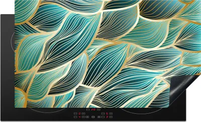 Produktbild von KitchenYeah© Herdabdeckplatte Muster - Gold - Abstrakt - Welle , 91x52cm, Küche Deko, Glaskeramikkochfeld Herdabdeckung, Abdeckplatte fùr Kochfeld