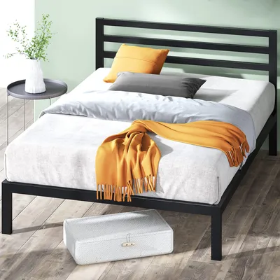 Metallbett 120x190 cm, 35,5 cm hoch, mit Kopfteil, schwarz