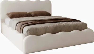 Obrázok produktu pre Manželská posteľ s úložným priestorom 140x200 Wave - Velvet, rošt - čalúnená posteľ 140 x 200 cm krémová