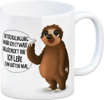 Produktbild von Kaffeebecher mit Faultier Motiv und Spruch: Entschuldigung wenn ich etwas ...