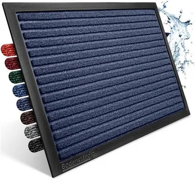 Immagine prodotto di Tappetino antiscivolo Unyqoos® per esterni – Tappetino assorbente sporco, 60 x 90 cm, a righe grigio-blu, resistente agli agenti atmosferici, con fondo in gomma antiscivolo, facile da pulire