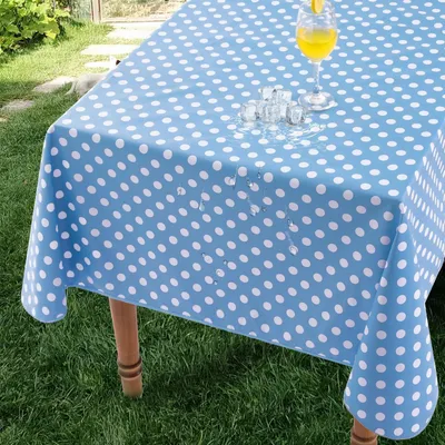 Productafbeelding van Tafelkleed voor buiten, 240x140 cm, blauw met stippen, PVC, weerbestendig