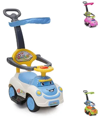 Produktbild von Rutschauto SMILE 3 in 1, Schubstange, Sonnendach, Fußstützen, Sicherheitsbügel blau