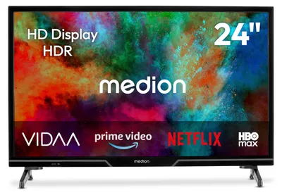 Produktbild von MEDION 59,8 cm (24 Zoll) HD Fernseher (Smart-TV, HDR, VIDAA Store, HBO Max, MagentaTV, Prime Video, Disney+, DAZN, Paramount+, HbbTV, PVR, Bluetooth, MD 824101)