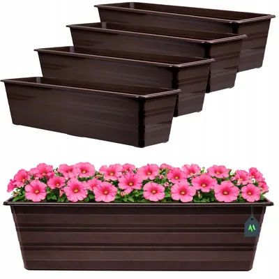 Image de OMAGO Pot de balcon en plastique marron, 60 cm, lot de 4