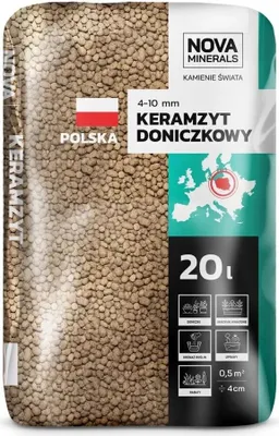 Produktbild von Nova Minerals Tongranulat zur Drainage Keramsit Blähton 4-10 mm für Topfpflanzen 20L – Leichter, Keramischer Zuschlagstoff für Drainage, Mulchen, Hydroponik und Bodenverbesserung