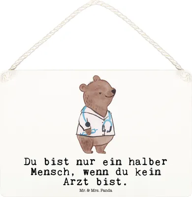 Produktbild von Mr. & Mrs. Panda Schild Arzt Herz DIN A6 - Weiß - Geschenk, Beruf, wandtafel, Krankenhaus, Deko Wandbild, Lustig, Holz, Türschild, holzbild, Spruch