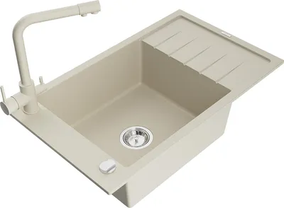 Produktbild von Mexen Elias Granitspüle 1-Becken mit Abtropffläche und Küchenarmatur Duero, beige - 6511-69-671600-69