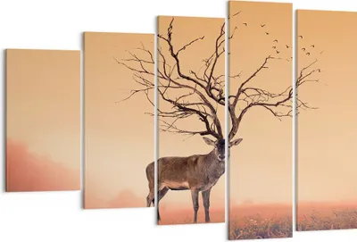 Produktbild von Bild auf Leinwand - Leinwandbild - Hirsch Baum Nebel Wald - 150x100cm - Wand Bild - Wanddeko - Leinwanddruck - Bilder - Kunstdruck - Wanddekoration - Leinwand bilder - Wandkunst - EG150x100-3127