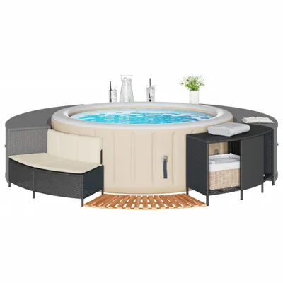 Produktbild von Möbel Whirlpool-Umrandung Schwarz Poly-Rattan und Massivholz Akazie - Poolzubehör 365612