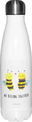 Produktbild von Mr. & Mrs. Panda Trinkflasche Biene Verliebt - Weiß - Geschenk, trinkflaschen, thermo, metallflasche, Wasserflasche, Hummel, Thermos