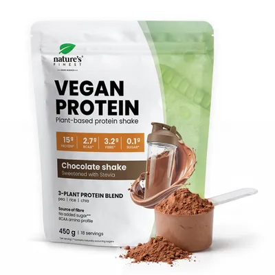 Immagine prodotto di Nature's Finest Vegan Protein Cioccolato - 62 g di proteine vegetali per 100 g da piselli, riso e chia - 450 g