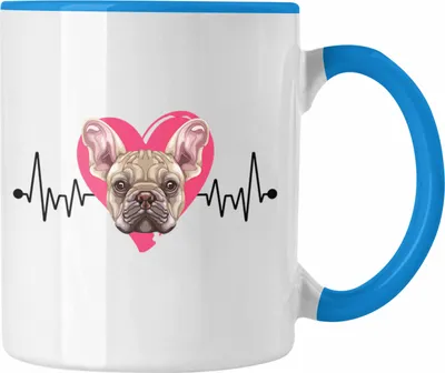 Produktbild von Trendation - Französische Bulldogge Besitzer Tasse Geschenk Lustiger Spruch Geschenkidee Herzschlag Französische Bulldogge (Blau)