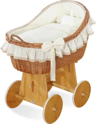 Produktbild von MY SWEET BABY Babybett aus Naturfaser Creme mit Holzrahmen und PREMIUM-Matratze