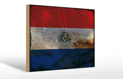 Produktbild von Holzschild Flagge Paraguay 30x20cm Flag of Paraguay Rost