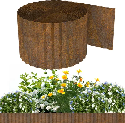 Produktbild von UISEBRT Rasenkante 10m Wellenform – Aus Stahl in Naturrost, flexibel formbar, ideal als dekorative Beetumrandung, Mähkante & Rasenbegrenzung