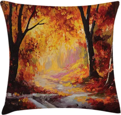 Zdjęcie produktu dla ABAKUHAUS Poszewka na poduszkę, kolor lasu z jesiennymi liśćmi, motyw jesienny, 45 x 45 cm, pomarańczowo-brązowa