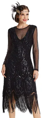 Produktbild von BABEYOND Damen Gatsby Kleid - Flapper Kleid 1920er Jahre Lange Ärmel Pailletten