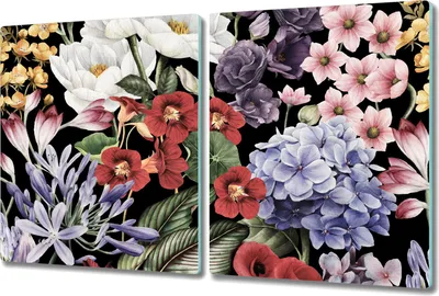 Produktbild von Glas Schneidebrett Herdabdeckplatten Schneideplatten - 2x 40x52 cm - Blühende Blumen