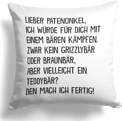 Produktbild von 22Feels Patenonkel Geschenk Pate Kissen Taufe Dekoration Taufpate Geburststag Weihnachten Deko Männer Wohnaccessoire Wohnzimmer Schlafzimmer Couch