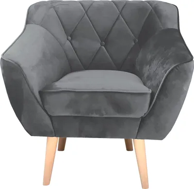 Produktbild von QLA Möbel Skandinavischer Relaxsessel in Grau, Retro-Sessel mit Steppung, Clubsessel Polstersessel mit Holzbeinen, Sessel Skand