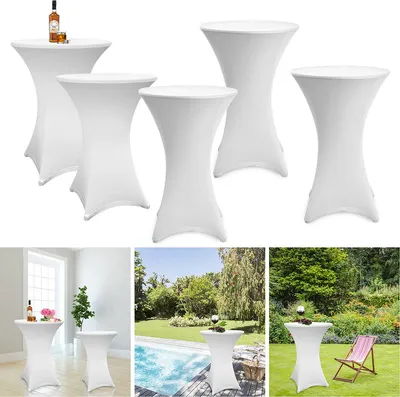 Produktbild von Jopassy 5x Stehtischhussen Stehtisch-Husse Stretch Ø 80-85 cm Weiß Premium Stretch-Husse für gängigen Bistrotische / Stehtische dehnbarer Tisch-Überzug