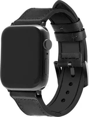 Produktbild von Strap-it Apple Watch Leder-Hybridschnallenarmband (Schwarz)