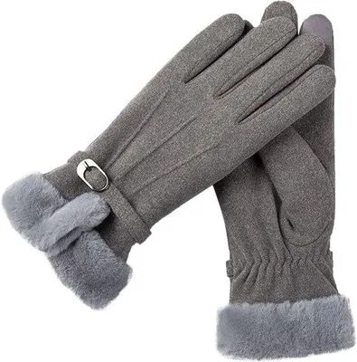 Obrázek produktu pro Dámské outdoorové kožené rukavice s fleecem a funkcí pro dotykové displeje, protiskluzové, s elegantními pletenými vzory, teple podšité