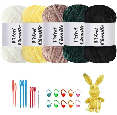 Produktbild von Samt Chenille Garn 500g (5x100g) Kuschelweich zum Stricken & Häkeln