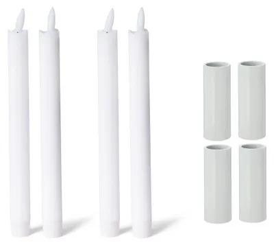 Produktbild von Novaliv 4x Kerzenständer magnetisch 2,8x7,5cm WEISS mit LED-Stabkerze Echtwachs Flackereffekt Kerzenpick weihnachtliche Tischdekoration Adventskranz candle holder Wohnzimmerdekoration Kerzenhalter