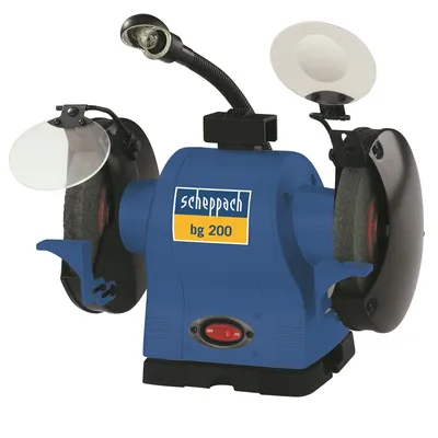 Image de Scheppach Meuleuse double BG200 | 230V 550W - Pierre Ø200 mm | K36 / K60 | Pare-étincelles | Support de pièce & Dresseur de pierre à aiguiser | Réservoir d'eau